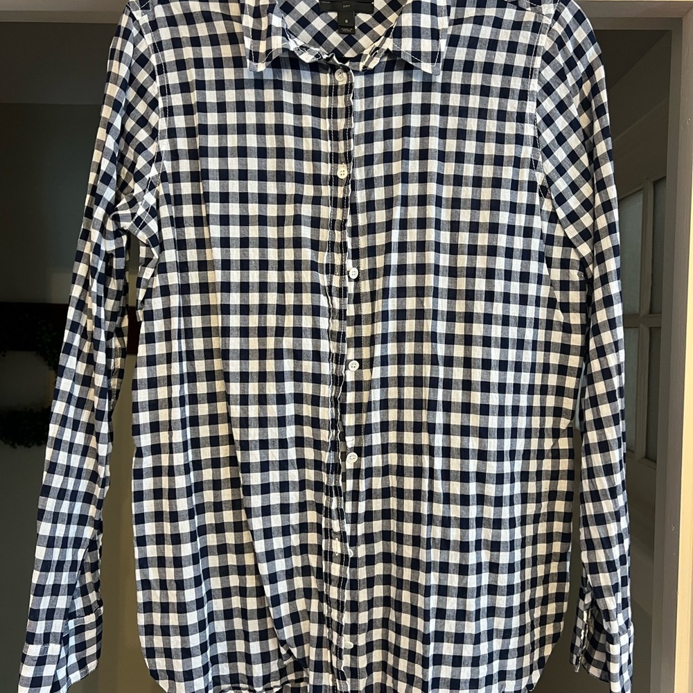 Women’s Navy and White Checkered Shirt